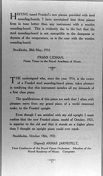 Fig. 24.  Testimonials for Frankel's pianos.