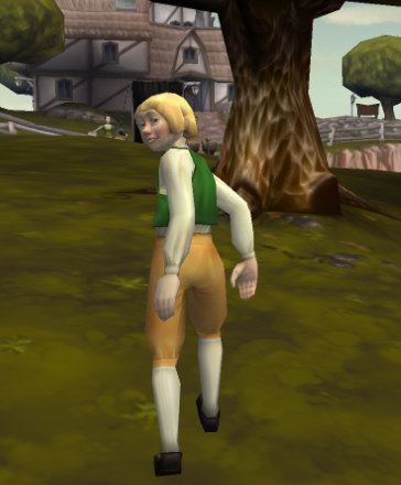 Cloddy Hans walking in the village